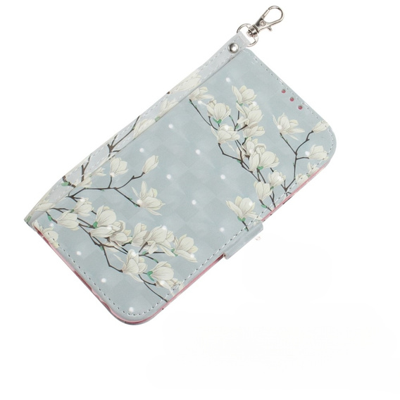 Flip case for Motorola Moto E22 / E22i, Wallet, flowers magnolia, white