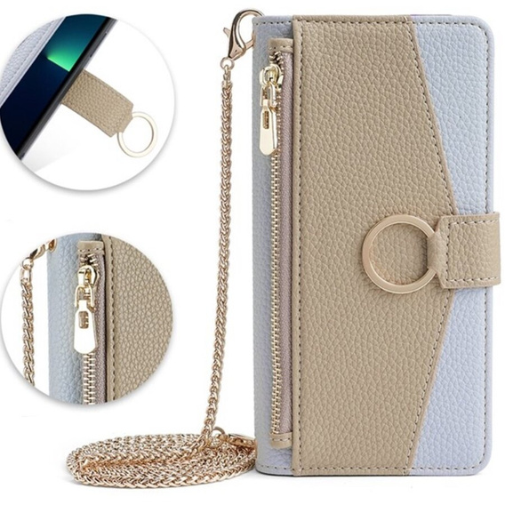 Flip case for Samsung Galaxy A05s, Wallet Zipper Pocket, with mirror, blue