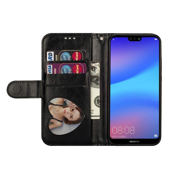 Flip case for Huawei P20 Lite, Glitter Zipper Wallet, black