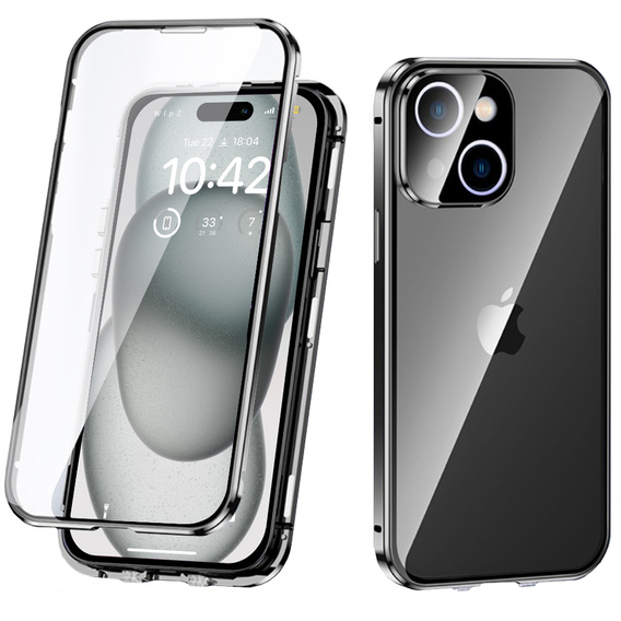 Case for iPhone 15 Plus, Magnetic Dual Glass, black