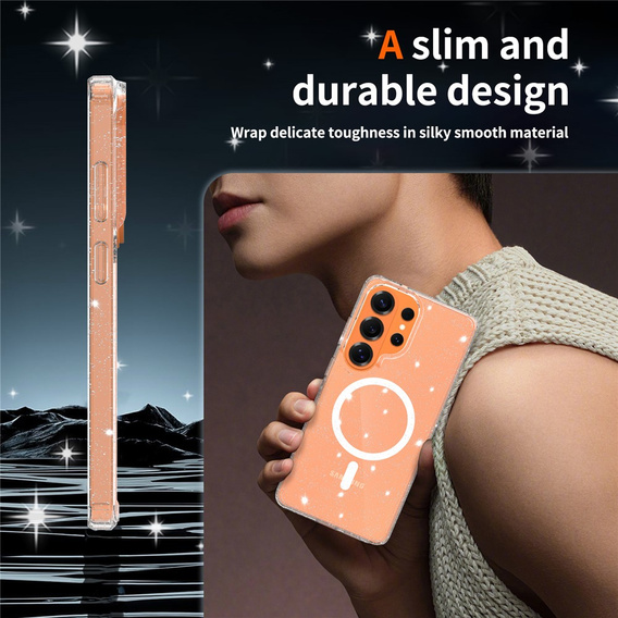 Glitter case, for MagSafe for Samsung Galaxy S26 Ultra, transparent