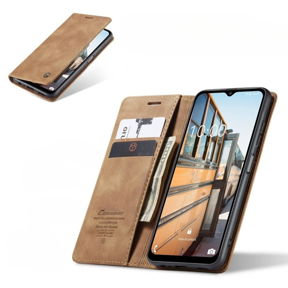 CASEME case for Samsung Galaxy M33 5G, Leather Wallet Case, brown