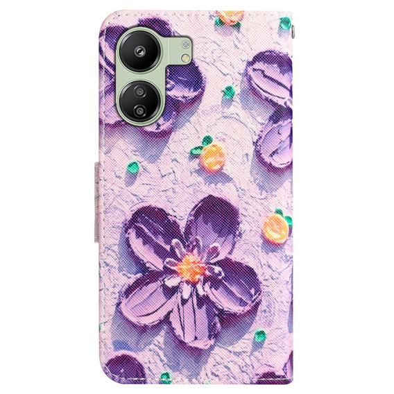 Flip case for Xiaomi Redmi 13C / Poco C65, Wallet, Painted Flowers, purple