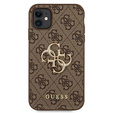 GUESS Case for iPhone 11, 4G Big Metal Logo, brown
