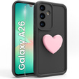 Case for Samsung Galaxy A26, Silicone Heart, black + 9H tempered glass