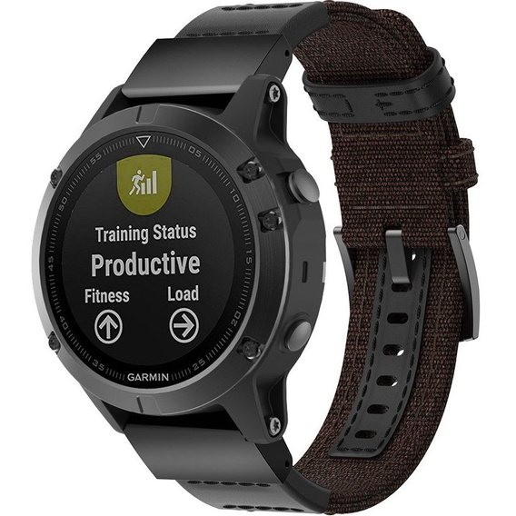 Canvas+Leather strap for Garmin Fenix 5/6/6 Pro / 7 / Forerunner 935/945 - Brown