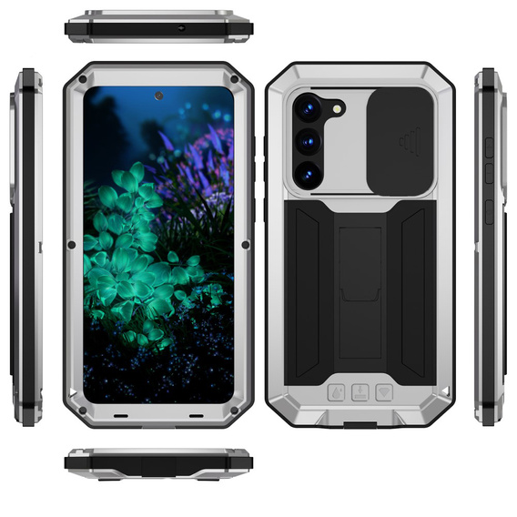 Armored case for Samsung Galaxy S23 Plus, R-JUST CamShield Slide, silver