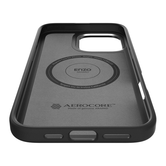 Spigen Case for iPhone 16 Pro, Enzo Aramid MagSafe, carbon black / silver + 9H Tempered Glass