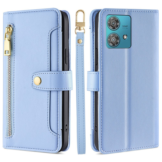 Flip case for Motorola Edge 40 Neo, Wallet Zipper Pocket, blue