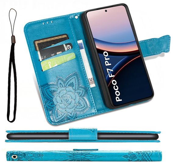Flip case for Xiaomi Poco F7 Pro, Butterfly, blue