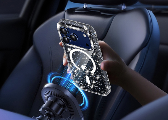 Case for iPhone 17 Pro, for MagSafe, glitter - translucent black