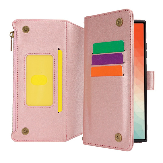 Flip case for Samsung Galaxy S24 Ultra, Wallet Zipper Pocket RFID, with shoulder strap, black