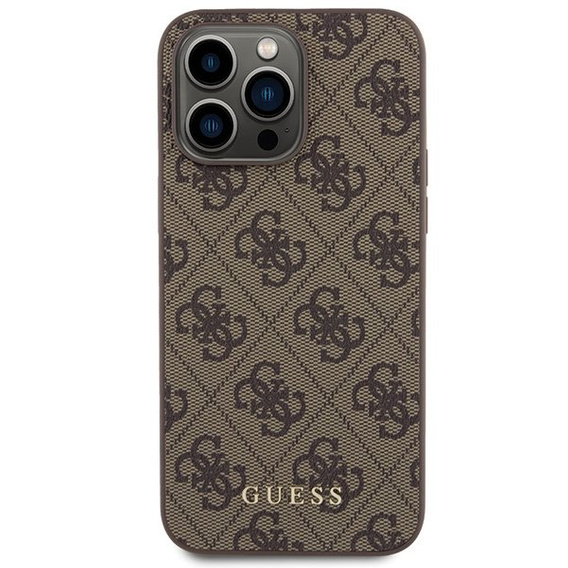 GUESS Case for iPhone 15 Pro Max, 4G Metal Gold Logo, brown