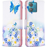 Flip case for Motorola Edge 40 Neo, Wallet, butterfly & flowers, white