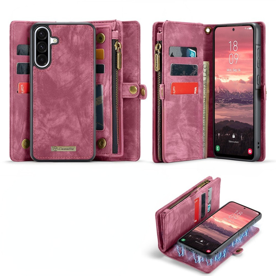 CASEME case for Samsung Galaxy A56 5G, Retro Leather Wallet, with strap, red