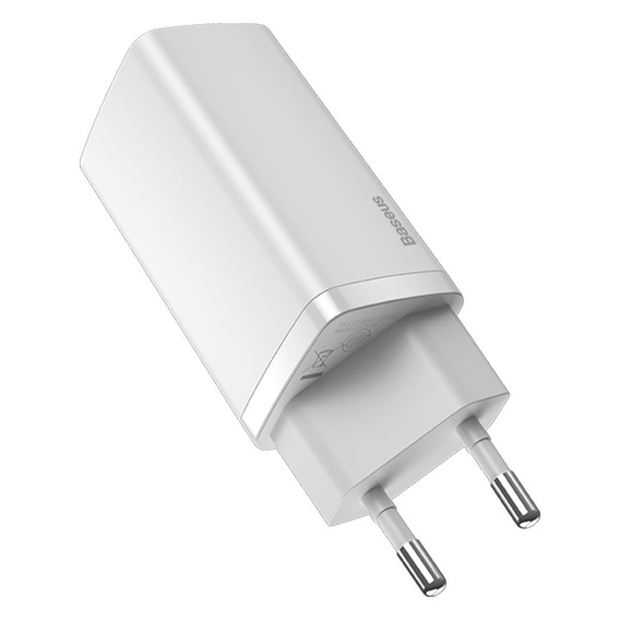 Baseus GaN2 Lite 65 W USB-C + USB-A mains charger, white (EU)