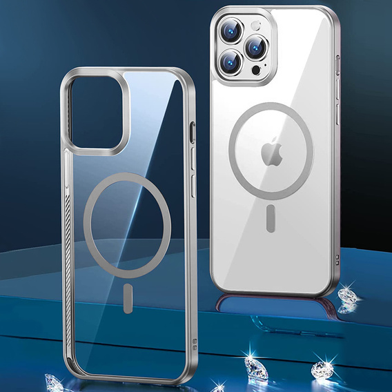 Case for iPhone 14 Pro, ERBORD Hybrid MagSafe Case, silver