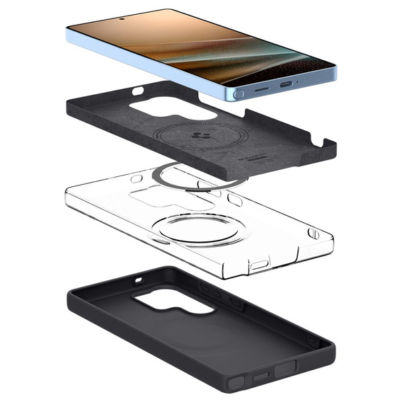 Spigen Case for Samsung Galaxy S25 Ultra, Silicone Fit Mag, black + Tempered Glass