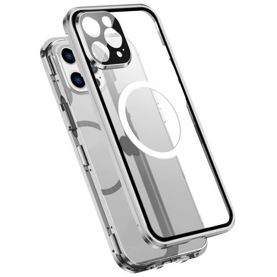 Magnetic Dual Glass MagSafe case for iPhone 14 Pro Max, silver