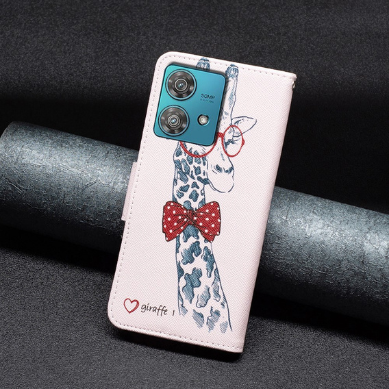 Flip case for Motorola Edge 40 Neo, Wallet, giraffe, pink