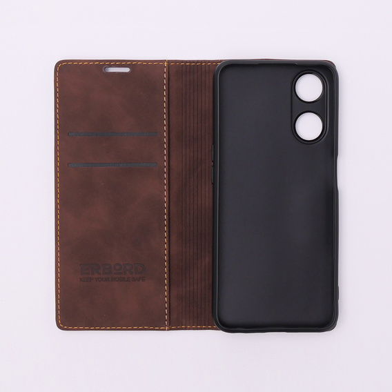 Case for Oppo A78 5G, ERBORD Vintage, wallet with flap, coffee