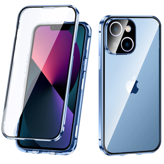 Case for iPhone 13, Magnetic Dual Glass, blue