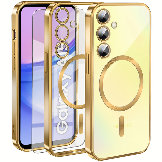 Case for Samsung Galaxy A15 4G/5G, Electro MagSafe, gold + Screen Glass