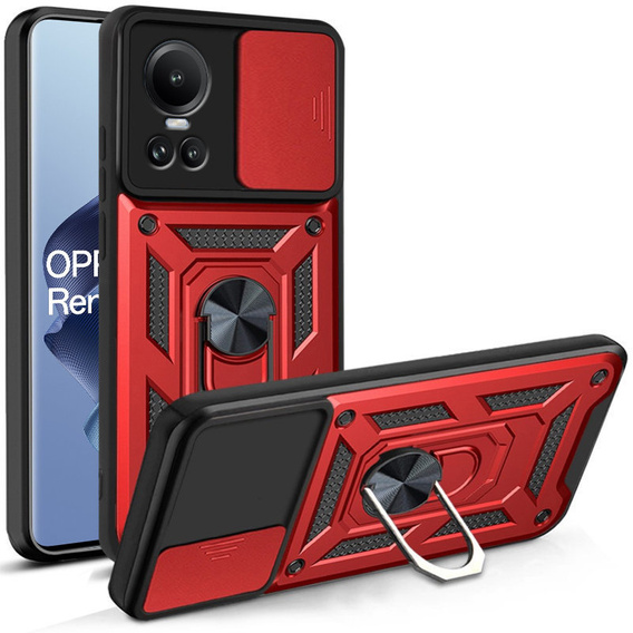 Case for Oppo Reno 10 / 10 Pro, CamShield Slide, red