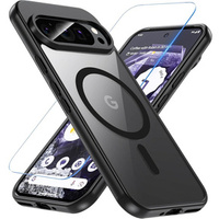 Case for Google Pixel 9 Pro, for MagSafe, ERBORD Matt Case, black + Screen Glass