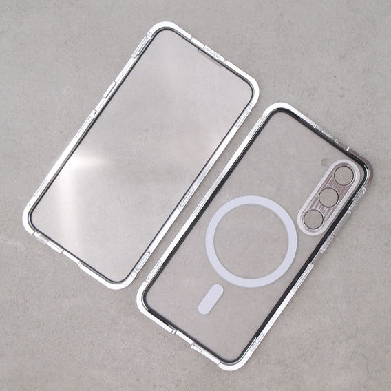 Magnetic Dual Glass MagSafe case for Samsung Galaxy S23+ Plus, silver
