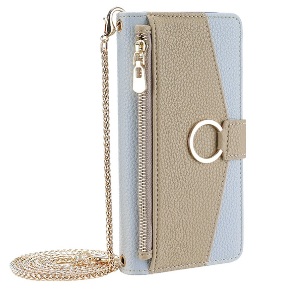 Flip case for Motorola Edge 40 Neo 5G, Wallet Zipper Pocket, with mirror, blue