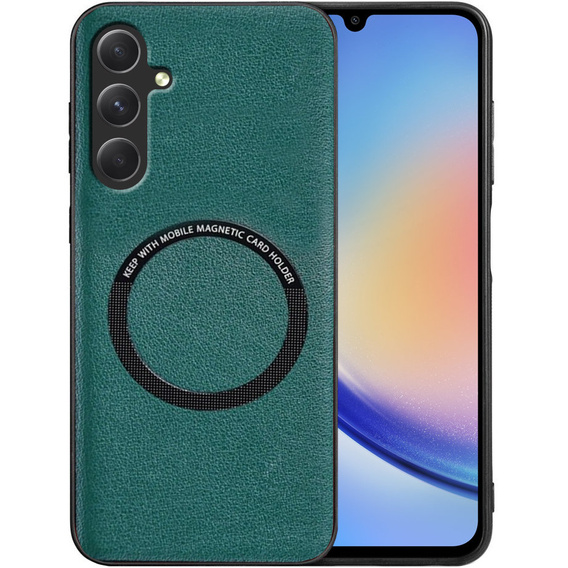 Case for Samsung Galaxy A34 5G, Leather Hybrid MagSafe, green