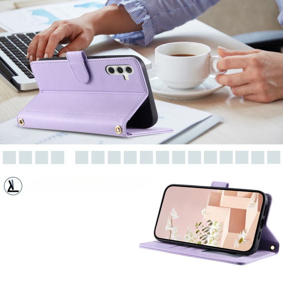 Flip case for Samsung Galaxy S24 FE, Rhombus Crossbody Leather, purple