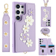 Case for Samsung Galaxy S24 Ultra, Leather Flower Card Slot, purple
