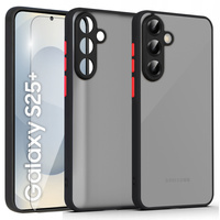 Silicone case for Samsung Galaxy S25+ Plus, with camera protection, transparent / black + 9H tempered glass