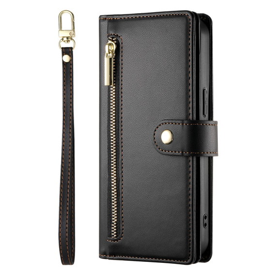 Flip case for iPhone 16, Wallet Zipper Pocket, black