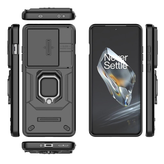 Case for OnePlus 12 5G, KickStand Camera Lens, black