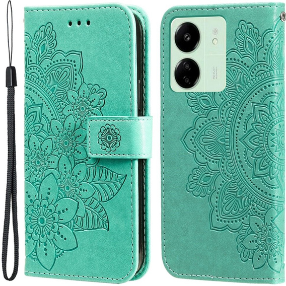 Flip case for Xiaomi Redmi 13C / Poco C65, Mandala Flower, green