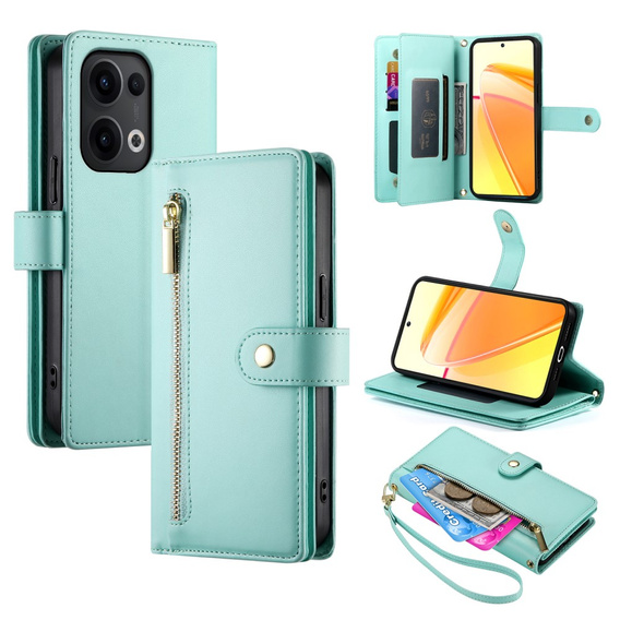 Flip case for Oppo Reno 13 Pro 5G, Wallet Zipper Pocket, mint
