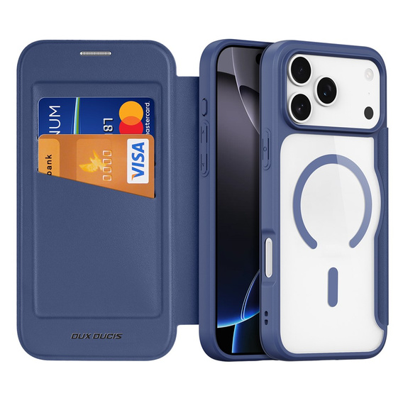 Dux Ducis case for iPhone 17 Pro Max, Skin X Pro, with flap, for MagSafe, navy blue