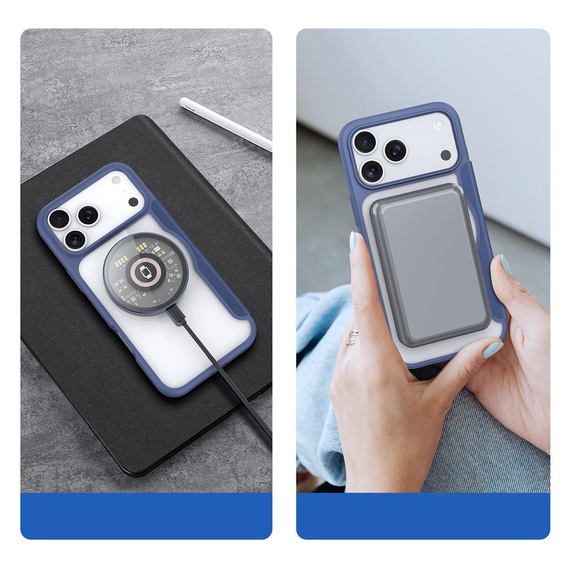 Dux Ducis case for iPhone 17 Pro, Skin X Pro, with flap, for MagSafe, navy blue