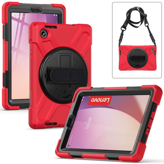 Children's case for Lenovo Tab M8 Gen 4 TB-300FU, armored with strap, red