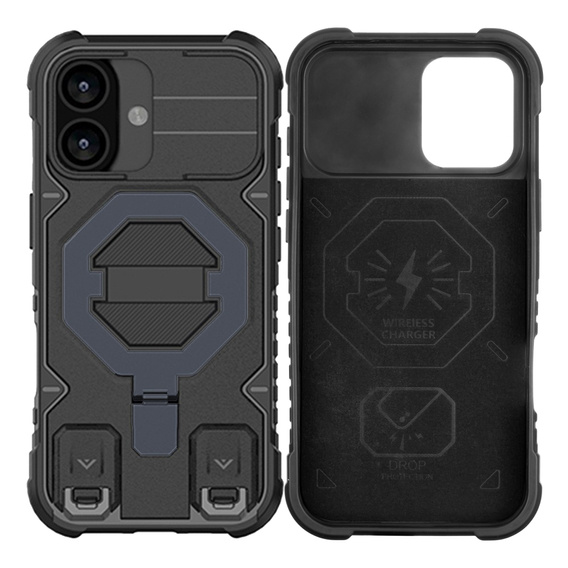 Case for iPhone 17, for MagSafe, armoured with stand, black