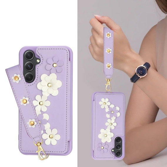 Case for Samsung Galaxy S23 FE, Leather Flower Card Slot, purple