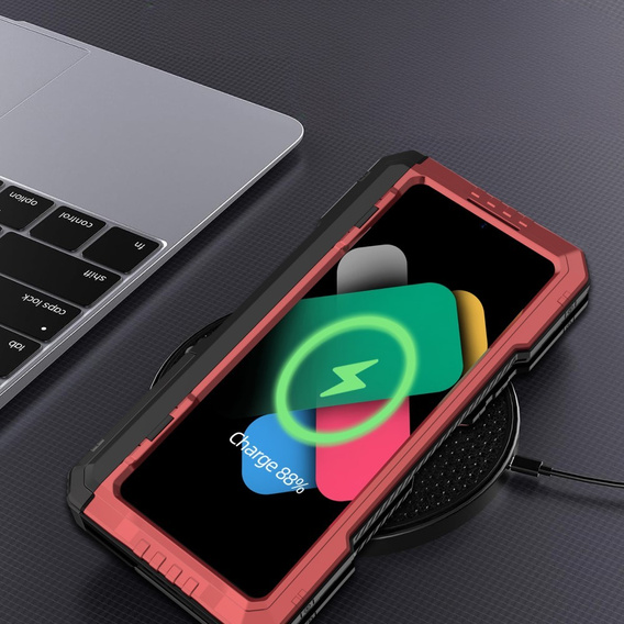 Armored case for Samsung Galaxy Z Fold6 5G, aluminum, with stand and stylus slot, red