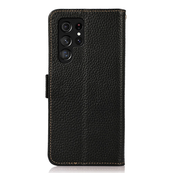 KHAZNEH RFID case for Samsung Galaxy S23 Ultra, Litchi Texture, black