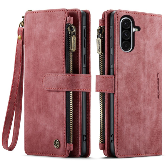 CASEME case for Samsung Galaxy A56 5G, Leather Wallet Cash and Card Slots, with strap, red