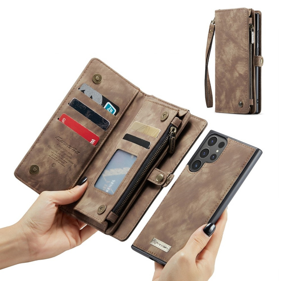 CASEME case for Samsung Galaxy S25 Ultra, Retro Leather Wallet, with strap, brown