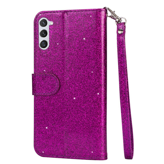 Flip case for Samsung Galaxy S24, Wallet Zipper Pocket Glittery, purple