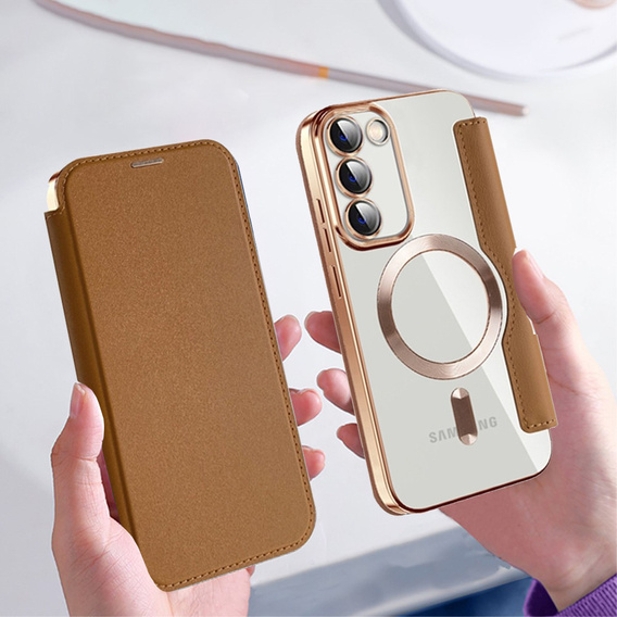 Flip case for Samsung Galaxy S23, Wallet, MagSafe, brown